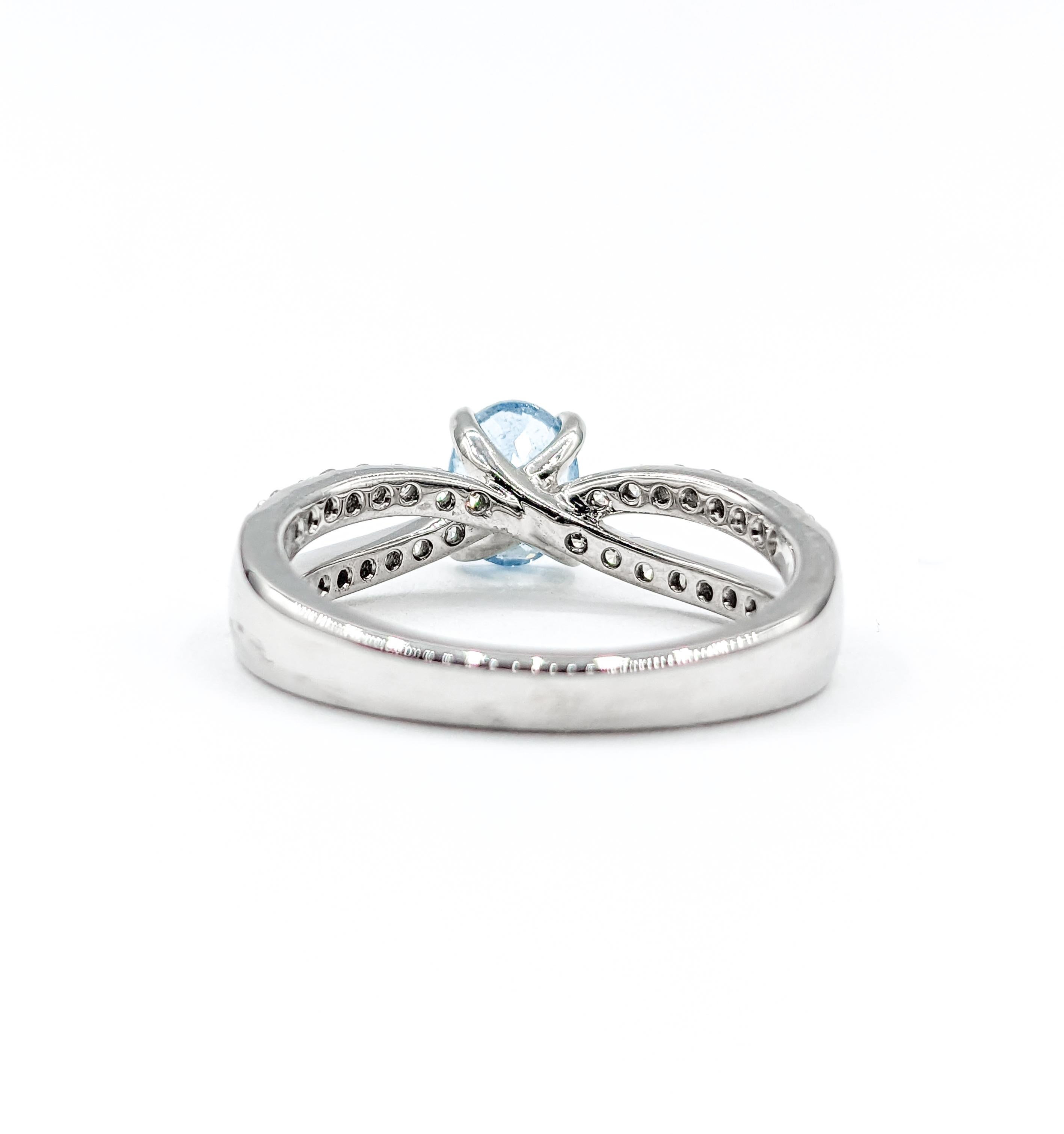 Aquamarine & Diamond Ring in 18k White Gold For Sale 3