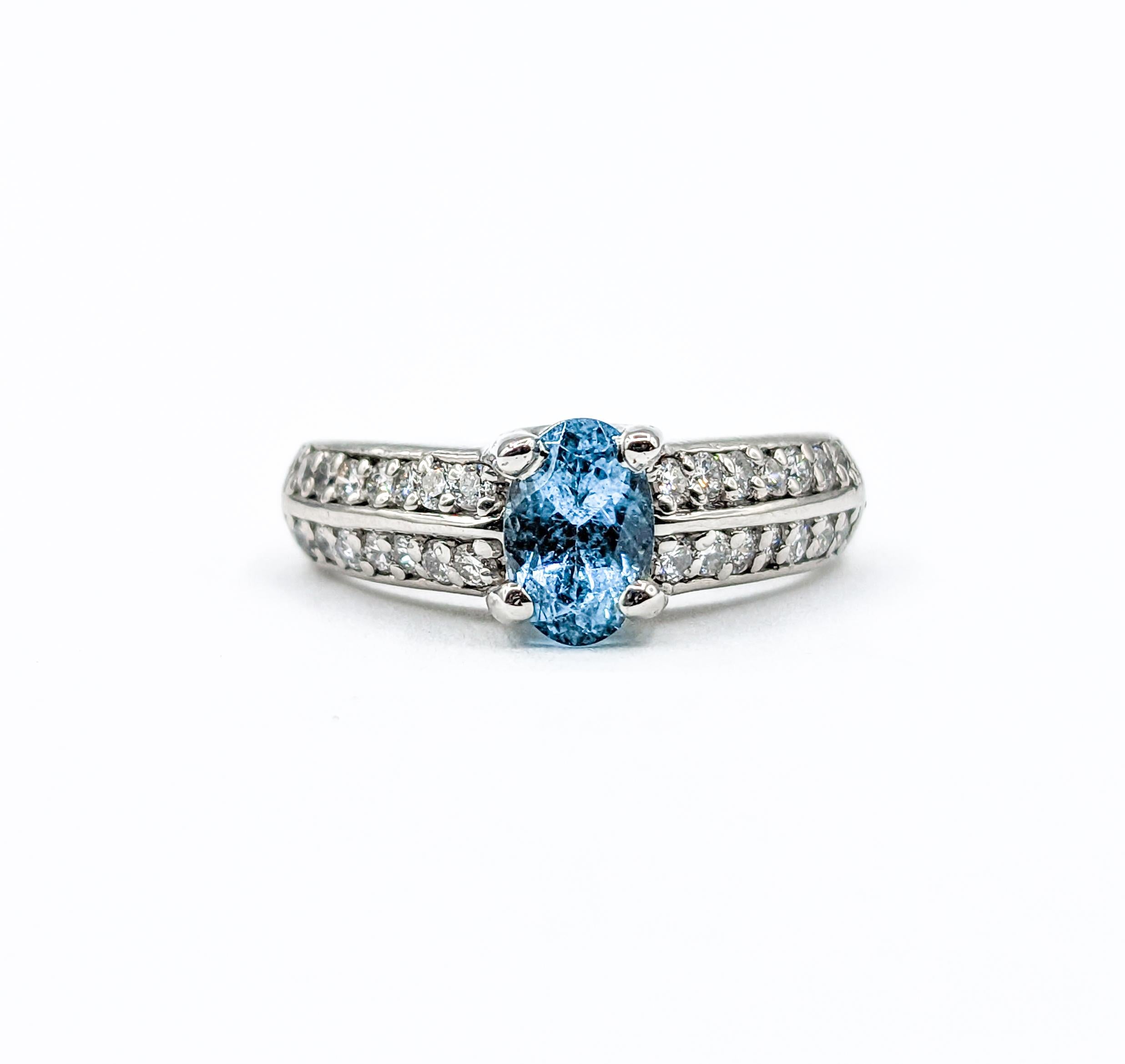 Classy Aquamarine & Diamond Ring in Platinum

Discover a stunning ring crafted from premium 950 platinum and adorned with a breathtaking .37ctw round diamonds. The sparkling diamonds boast impressive SI1 clarity and H color, adding a touch of