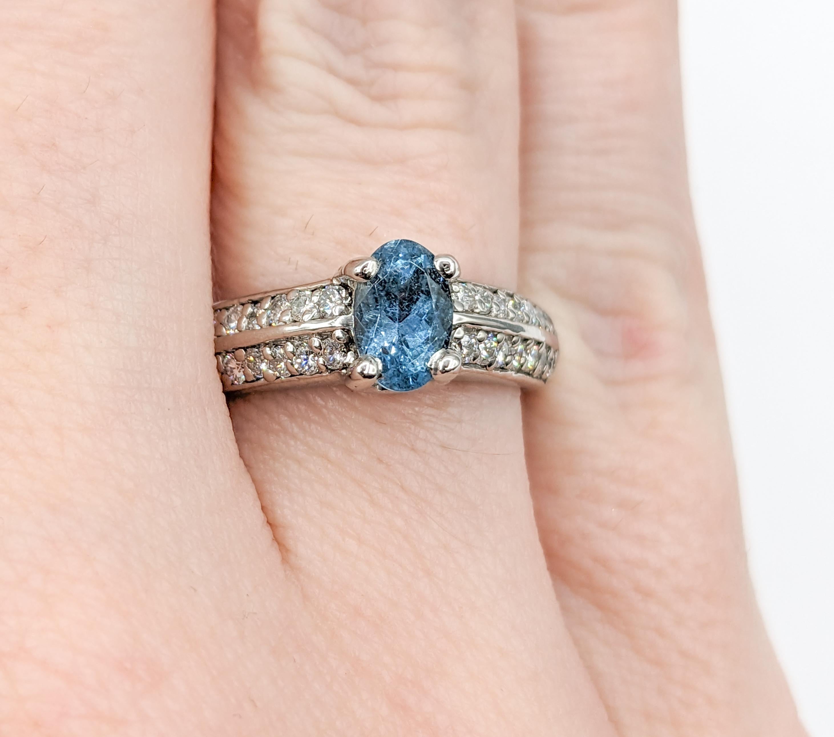 Contemporary Aquamarine & Diamond Ring in Platinum For Sale