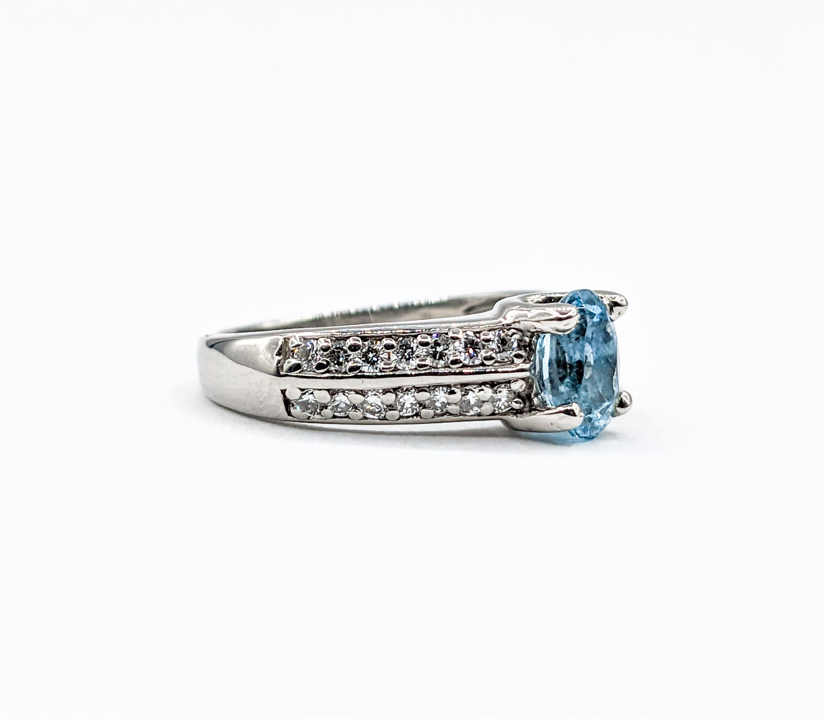 Women's Aquamarine & Diamond Ring in Platinum For Sale