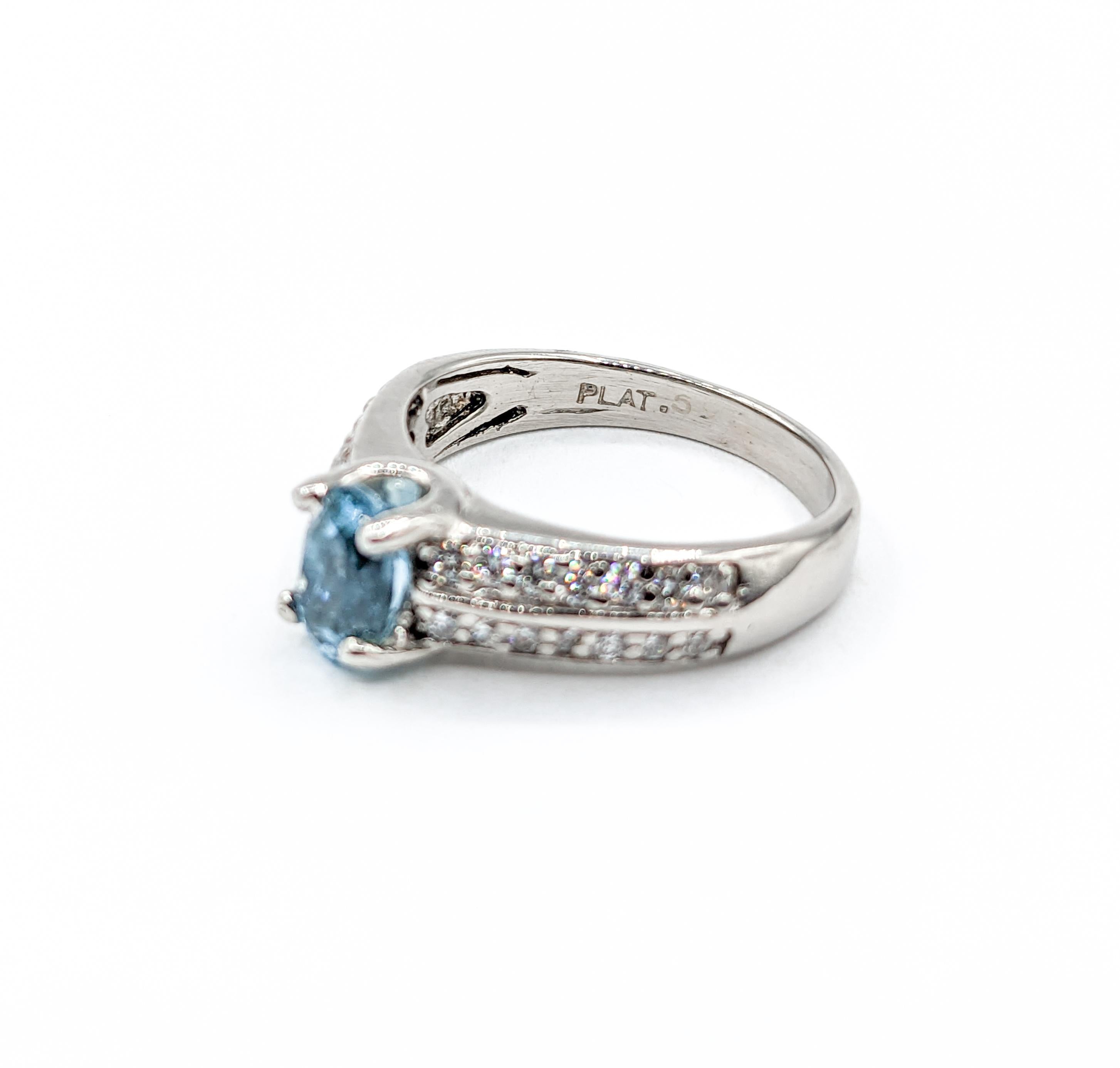 Aquamarine & Diamond Ring in Platinum For Sale 3