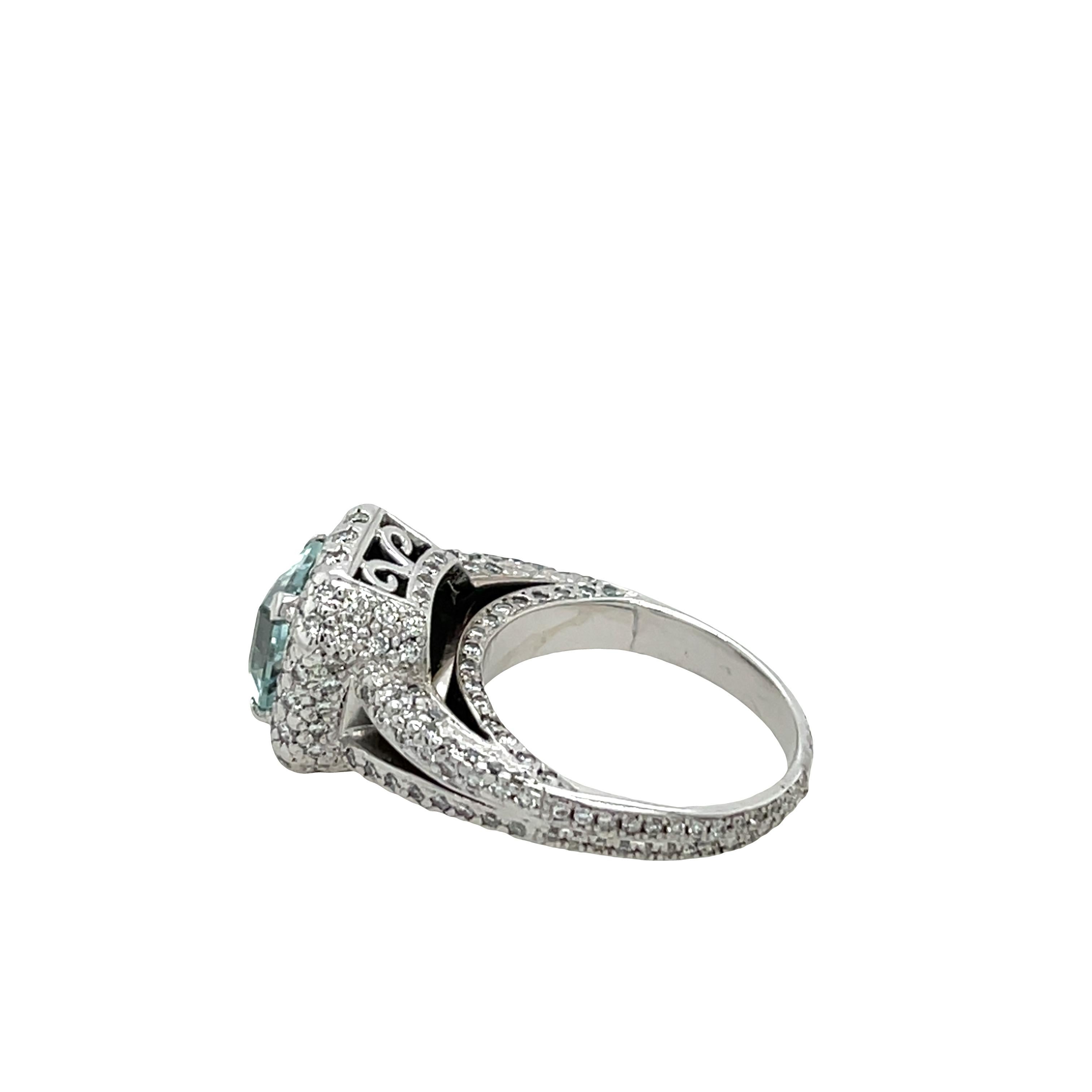 Quadrato Anello con acquamarina e diamanti in oro bianco 18 ct. in vendita