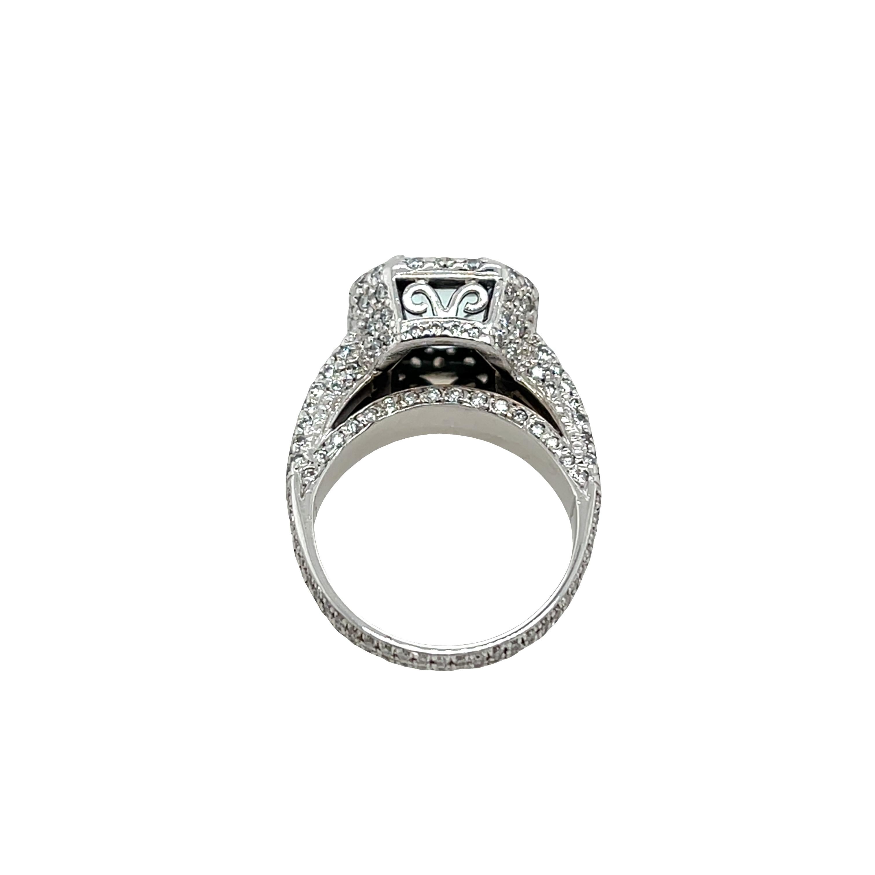 Anello con acquamarina e diamanti in oro bianco 18 ct. in vendita 1