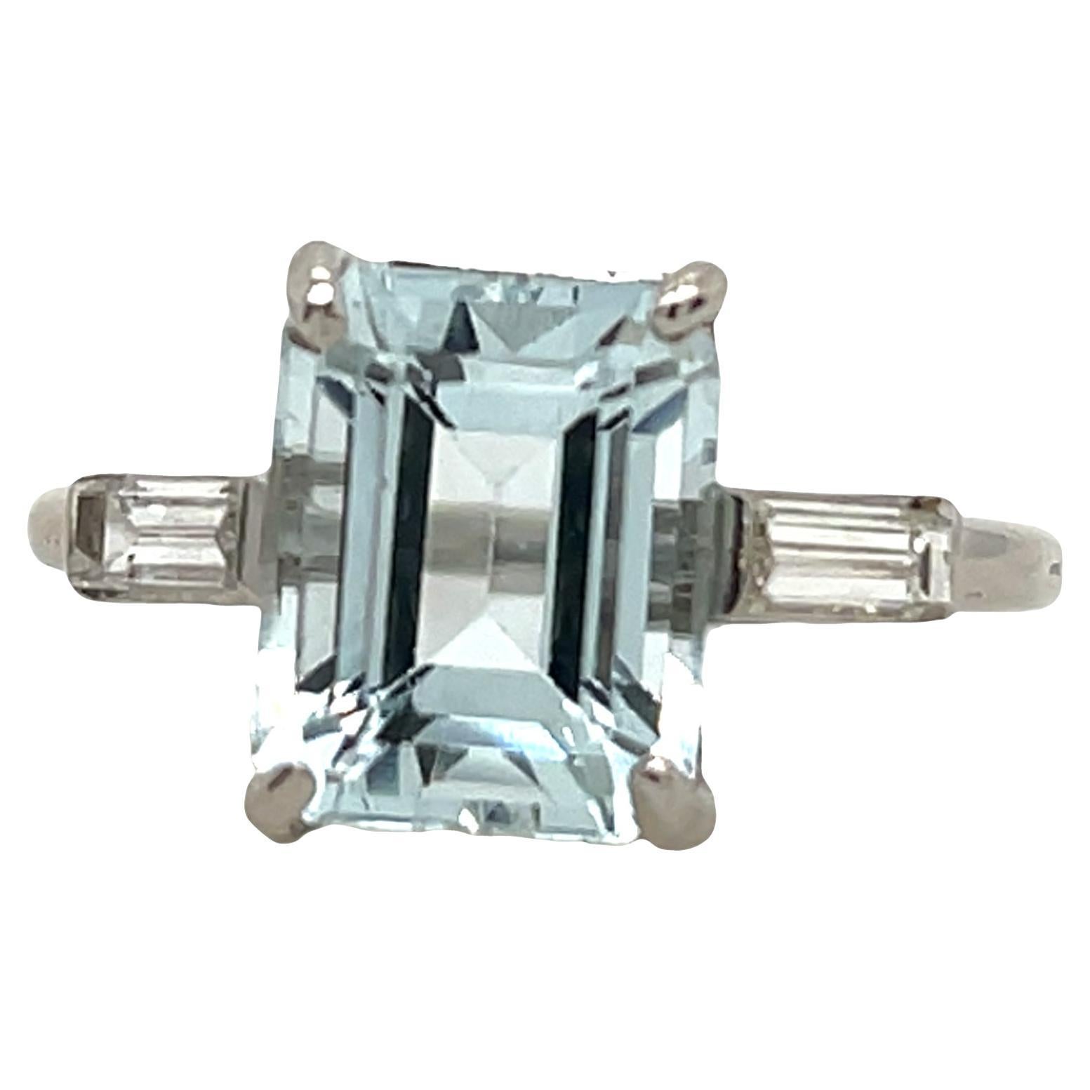 Aquamarin & Diamant Ring aus Platin