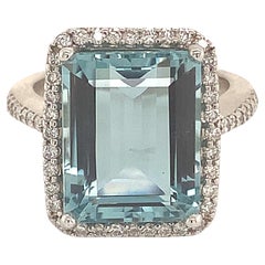 Aquamarine Diamond Ring 14k Gold 7.23 TCW Certified