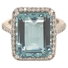 14k Gold Ring mit Aquamarin und Diamant 7,23 TCW zertifiziert