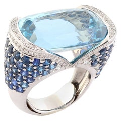 Aquamarine, Diamond & Sapphire Cocktail Ring