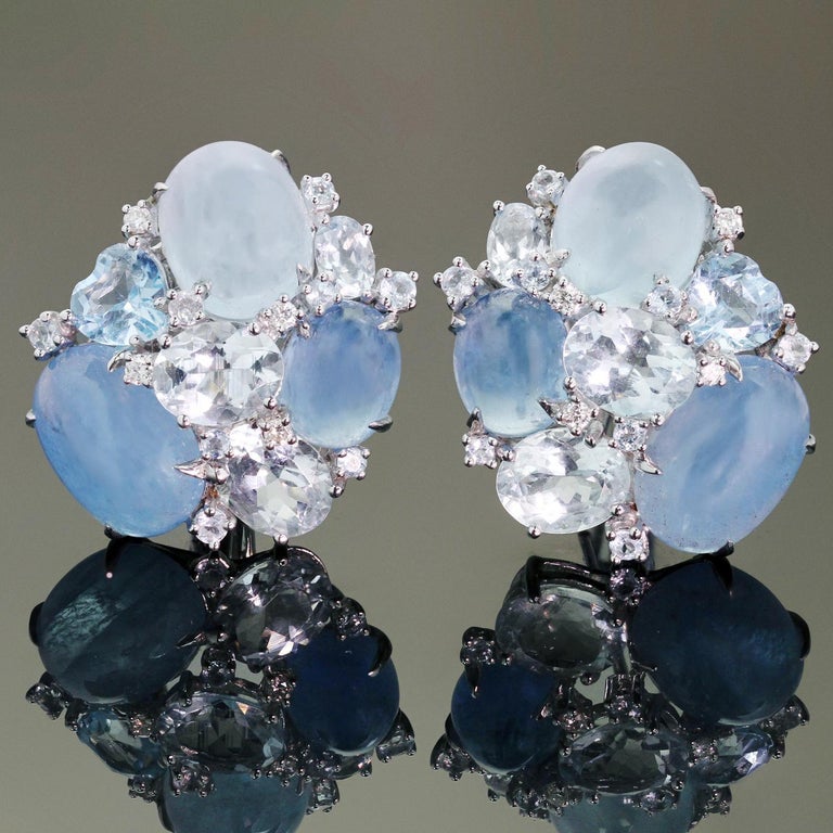 Aquamarine Earrings With Round Brilliant Diamonds