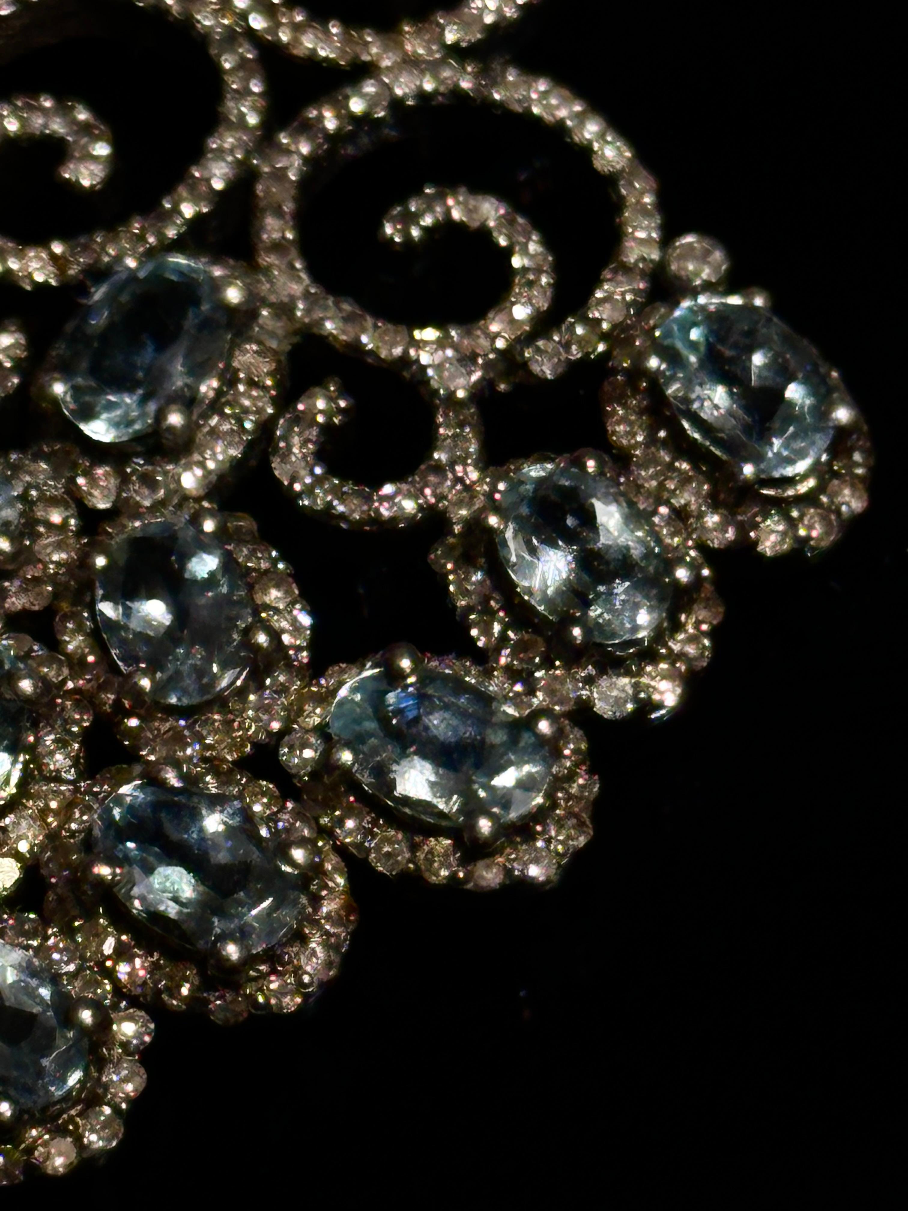 Aquamarine Diamond Silver Gold Pendant 15 ct Gold Rose Cut Diamonds 6