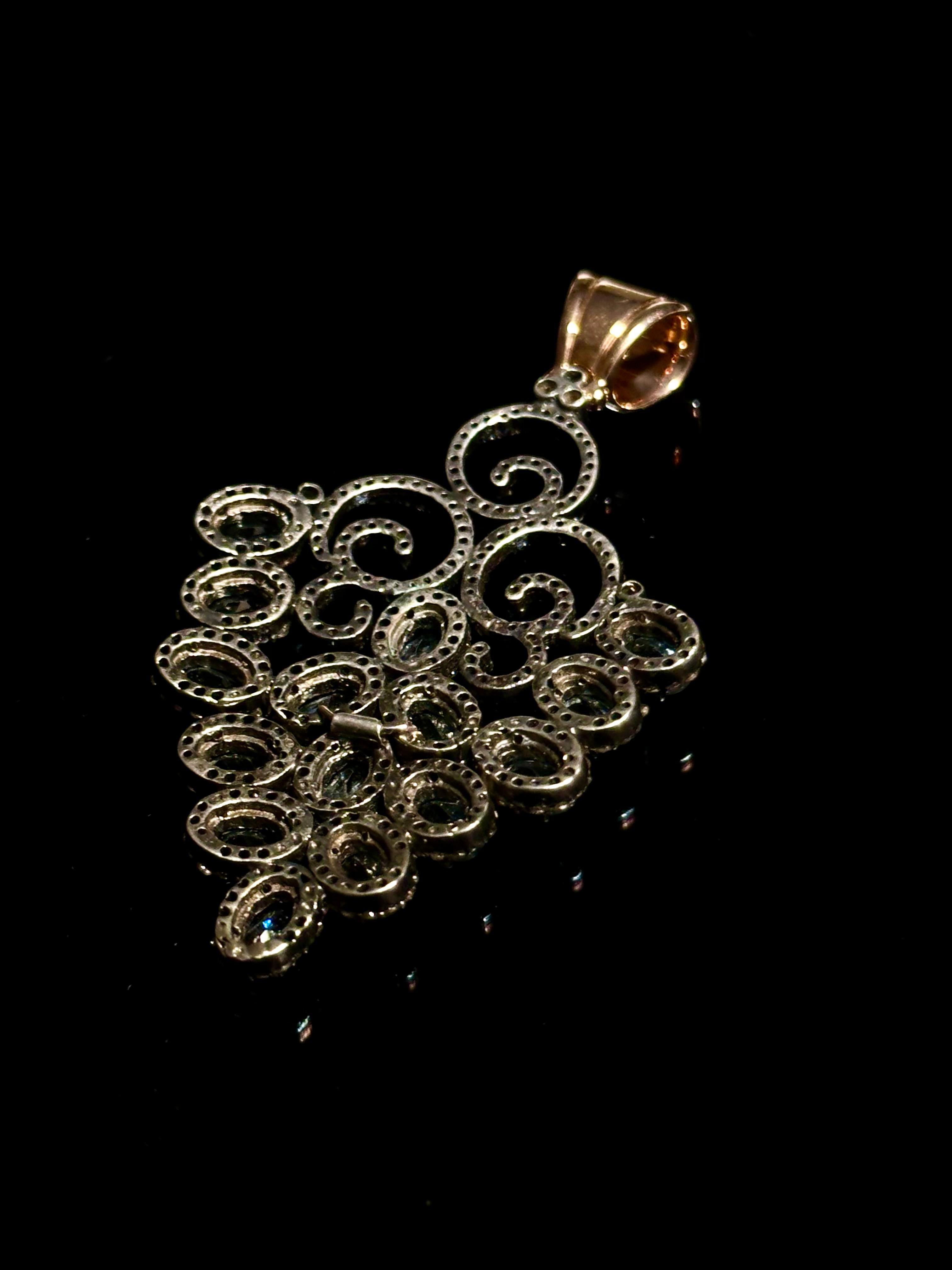 Aquamarine Diamond Silver Gold Pendant 15 ct Gold Rose Cut Diamonds 7