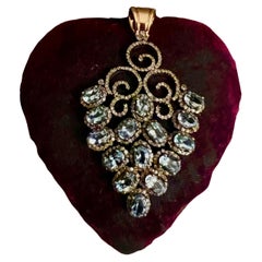 Aquamarine Diamond Silver Gold Pendant 15 ct Gold Rose Cut Diamonds