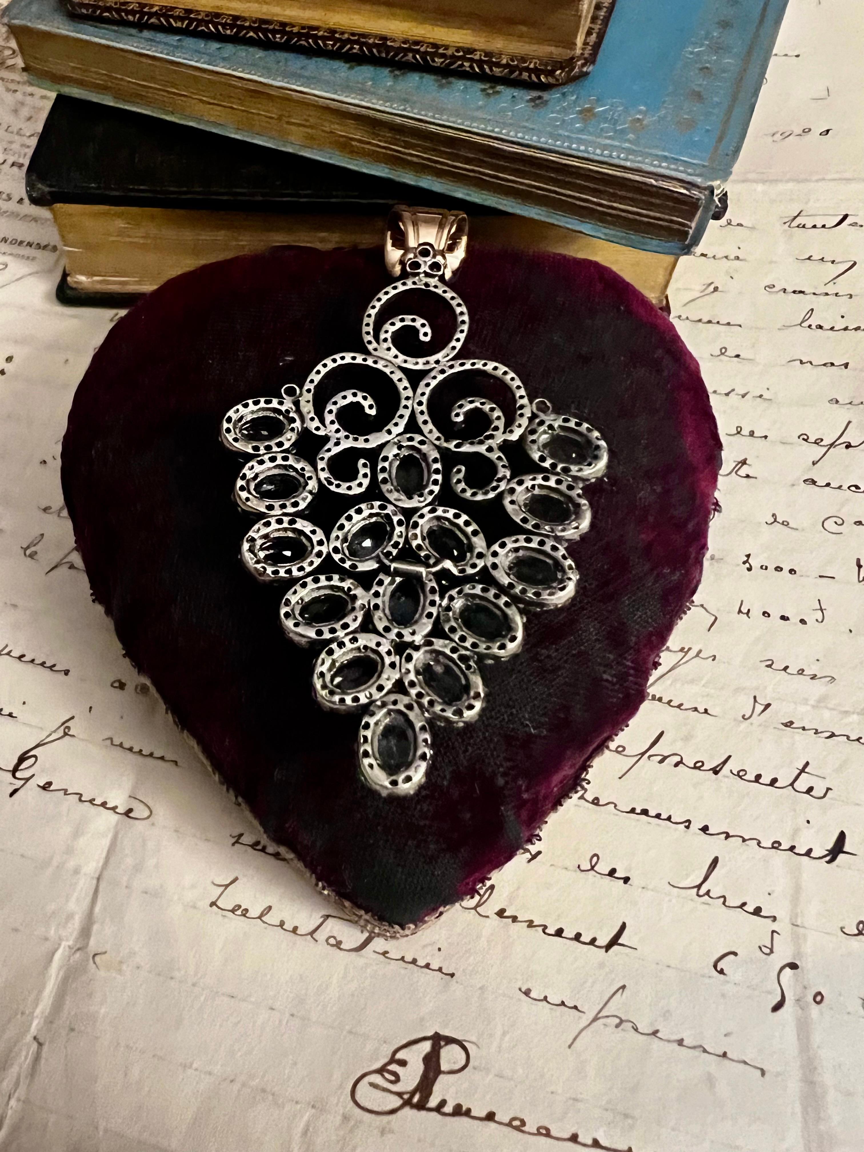 Aquamarine Diamond Silver Gold Pendant 15 ct Gold Rose Cut Diamonds 2