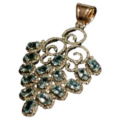 Aquamarine Diamond Silver Gold Pendant 15 ct Gold Rose Cut Diamonds