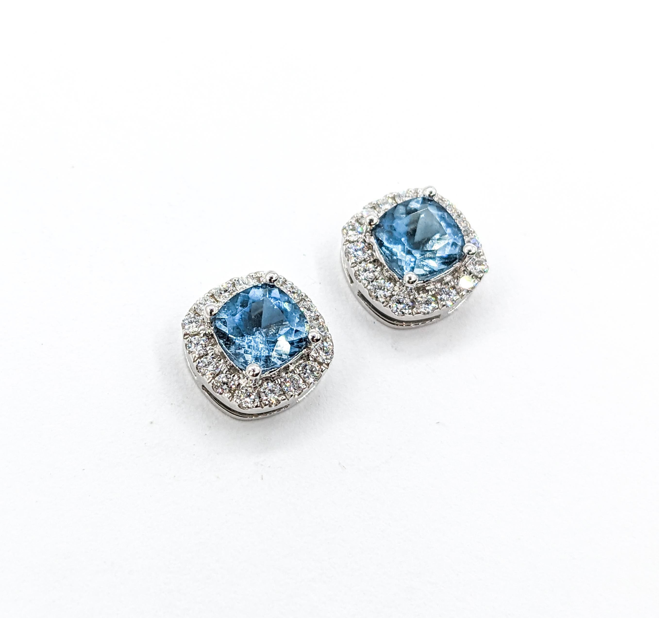 Aquamarine & Diamond Stud Earrings

Introducing our exquisite 14kt White Gold Earrings, a perfect combination of elegance and charm. These beautiful earrings are crafted with meticulous attention to detail and feature a total diamond weight of