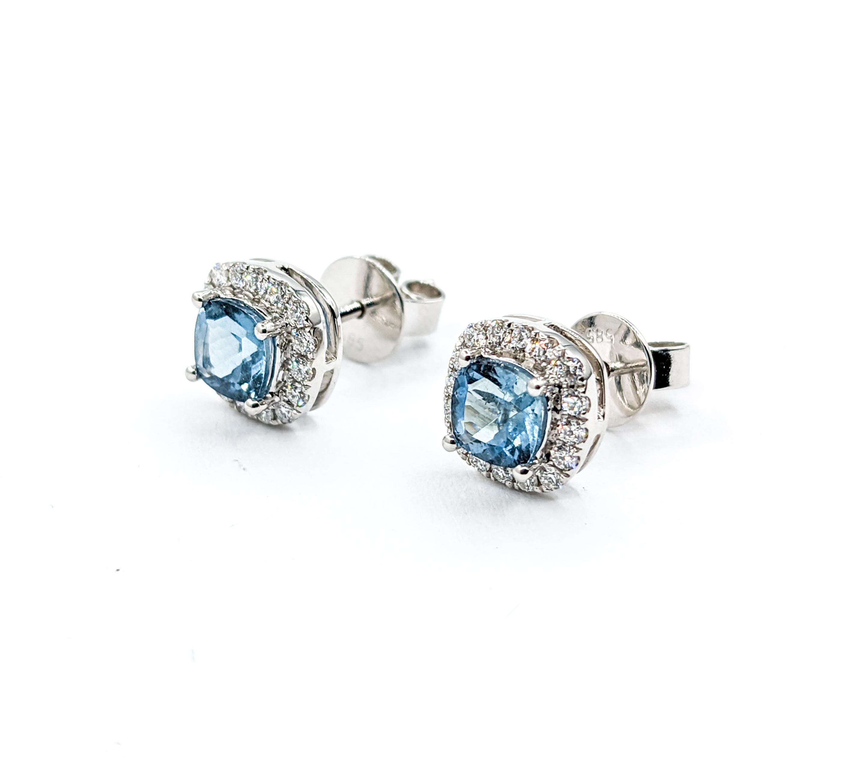 Contemporary Aquamarine & Diamond Stud Earrings