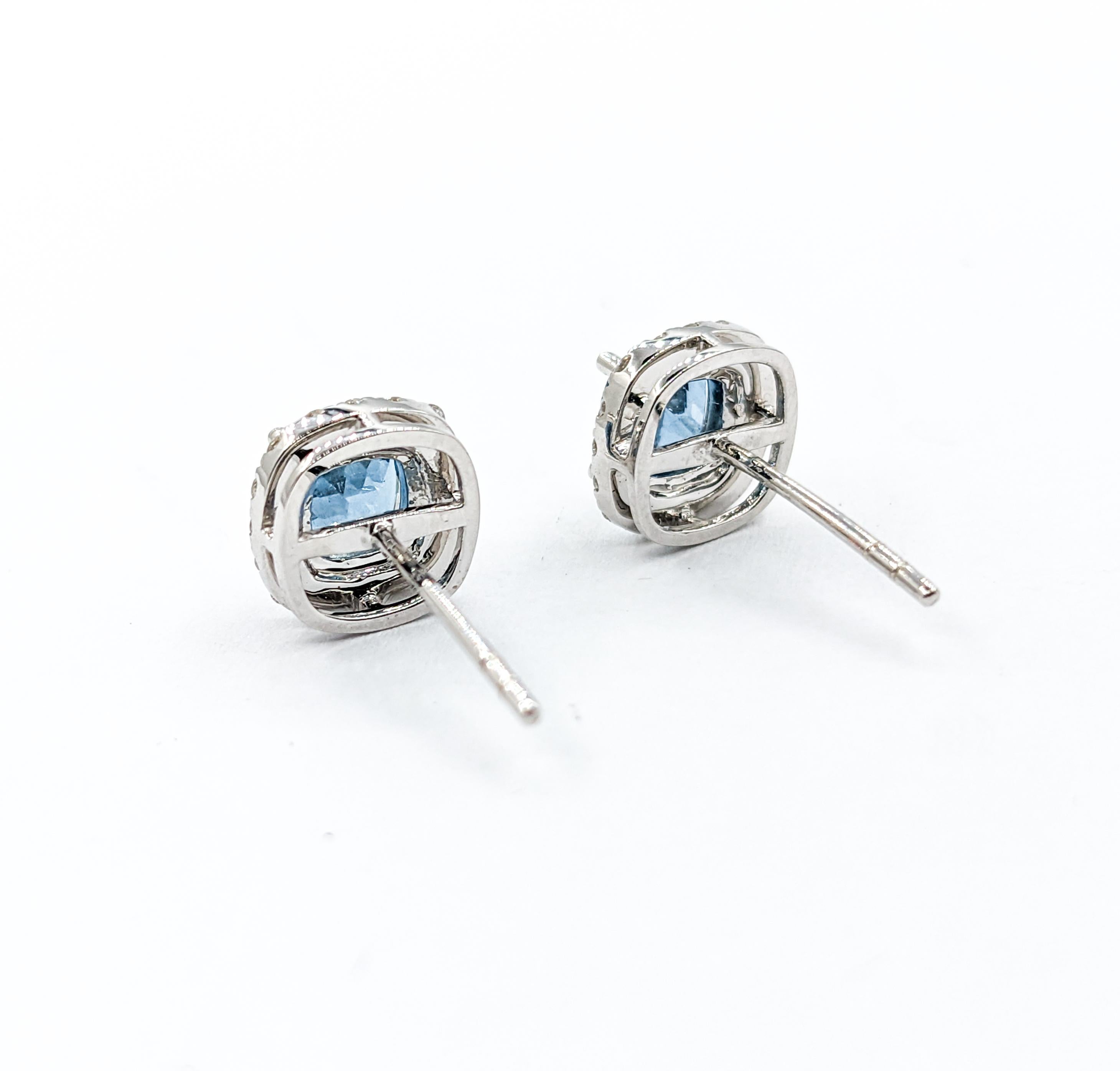 Aquamarine & Diamond Stud Earrings In New Condition In Bloomington, MN