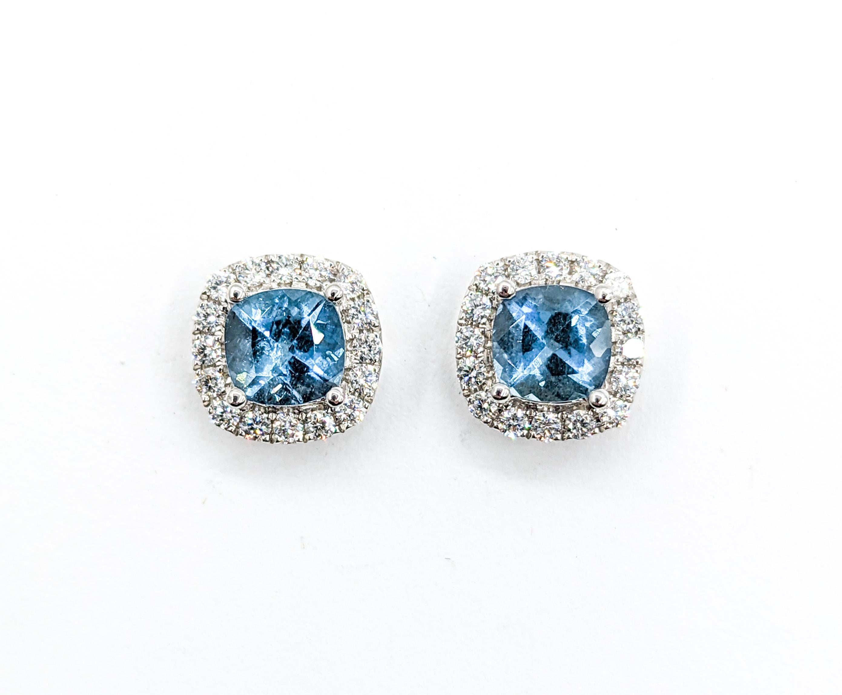Aquamarine & Diamond Stud Earrings 1