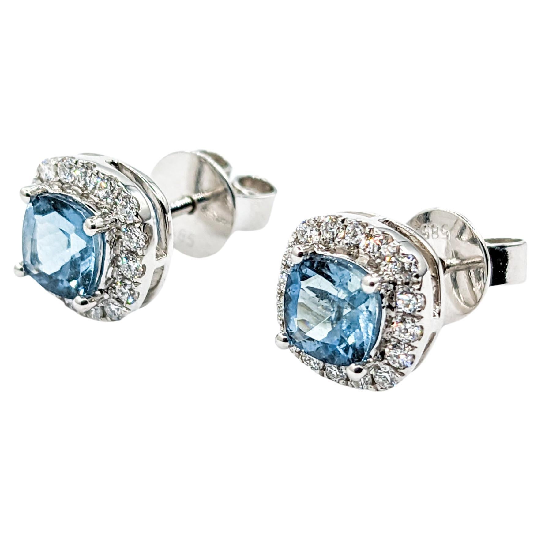 Aquamarine & Diamond Stud Earrings