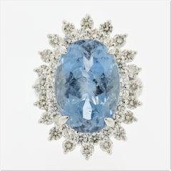 Aquamarine Diamond Sunburst Platinum Cocktail Ring