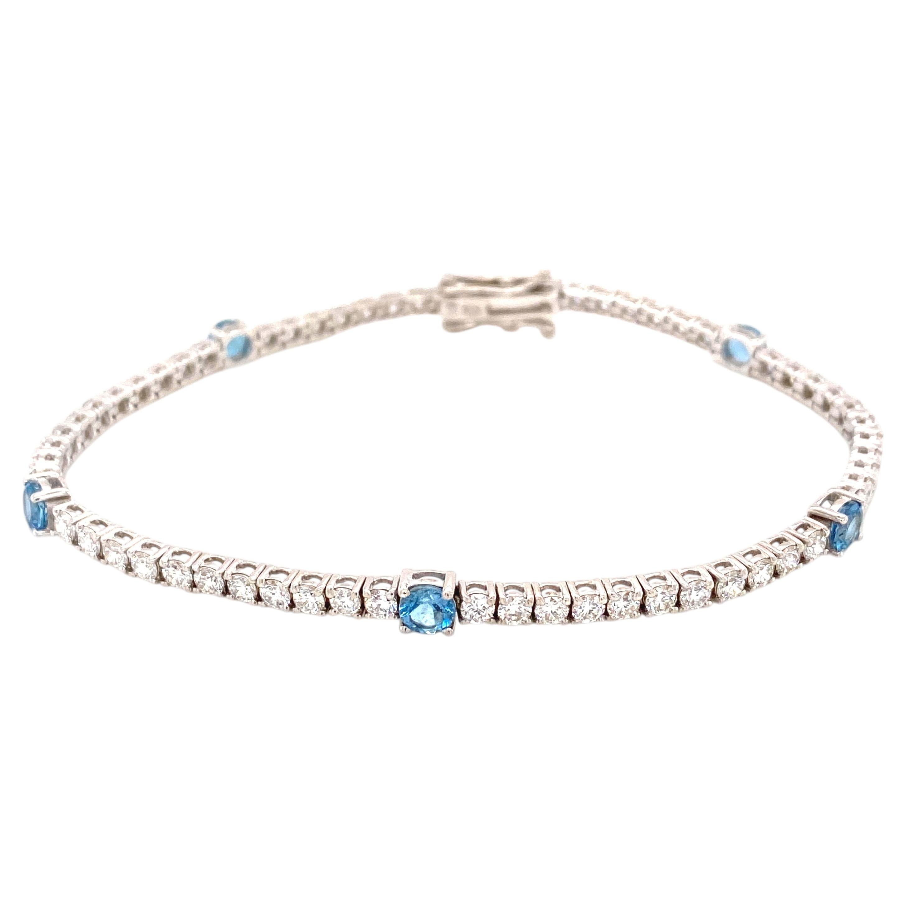 Aquamarine & Diamond Tennis Bracelet Set With 2.75ct Natural Diamonds