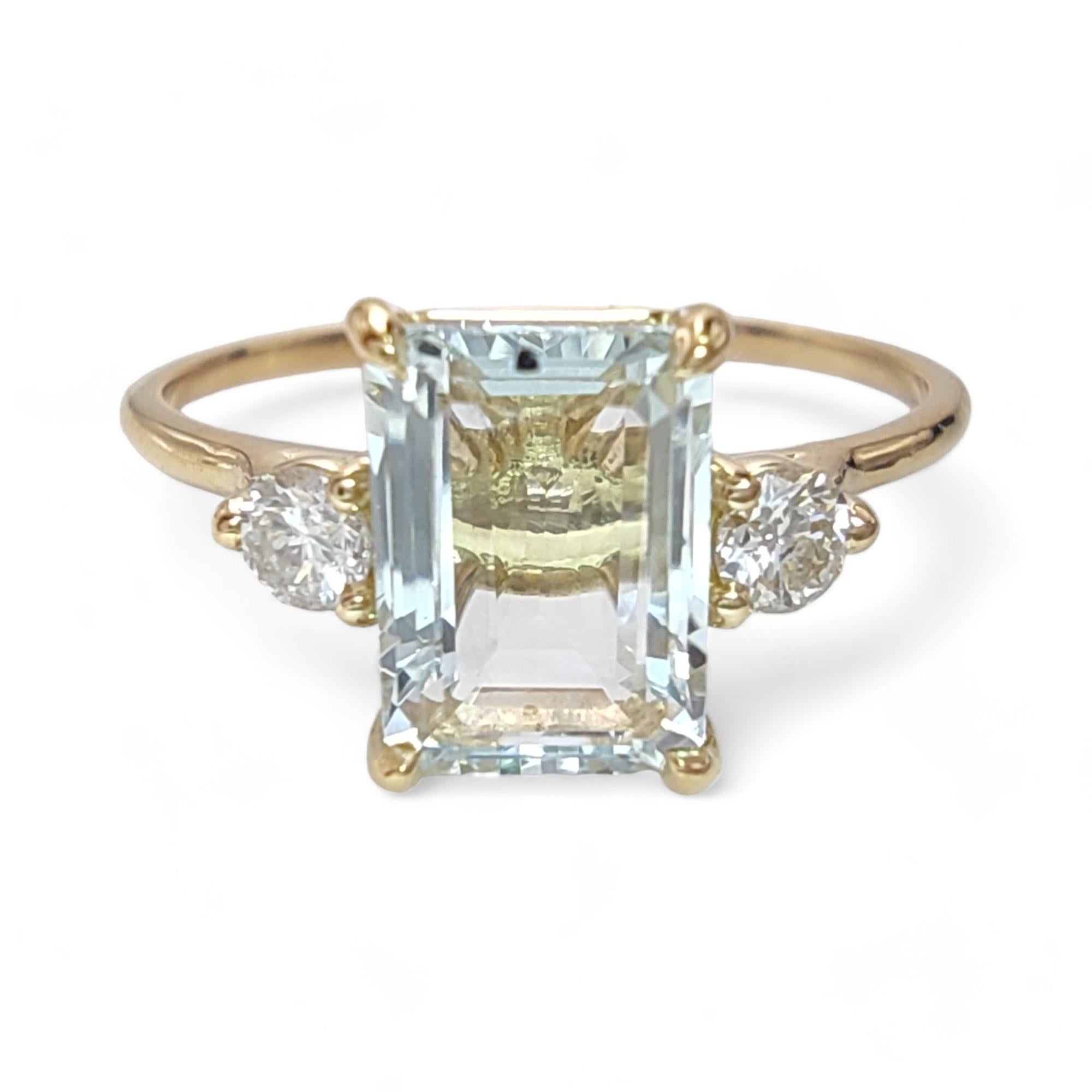 Aquamarine Diamond Three-Stone Ring Women Gift Engagement For Sale 2