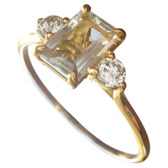 Aquamarine Diamond Three-Stone Ring Women Gift Engagement