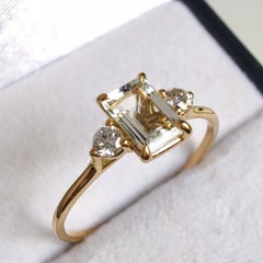 Aquamarine Diamond Three-Stone Ring Women Gift Engagement