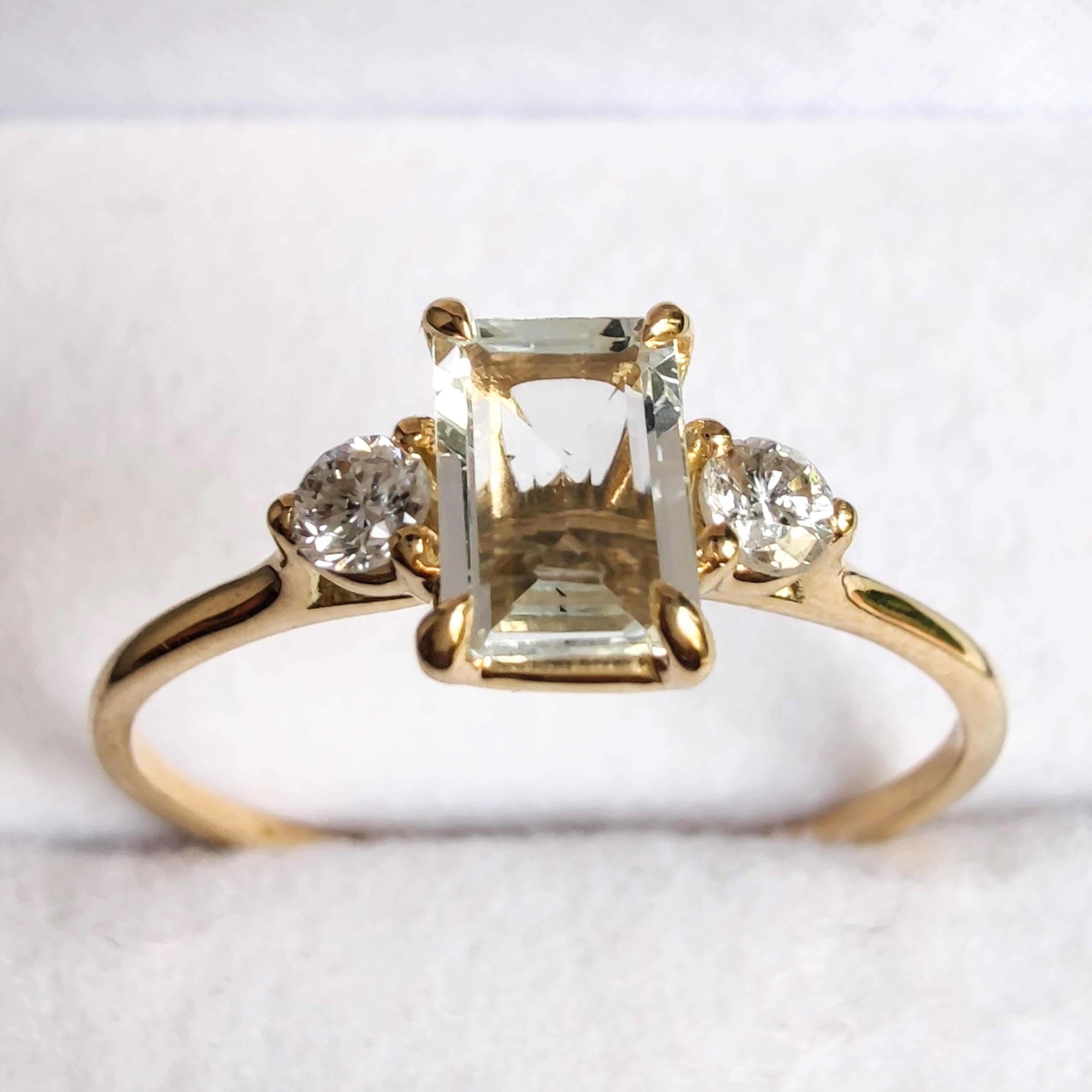 Artist Aquamarine Diamond Three-Stone Ring Women Gift Engagement For Sale