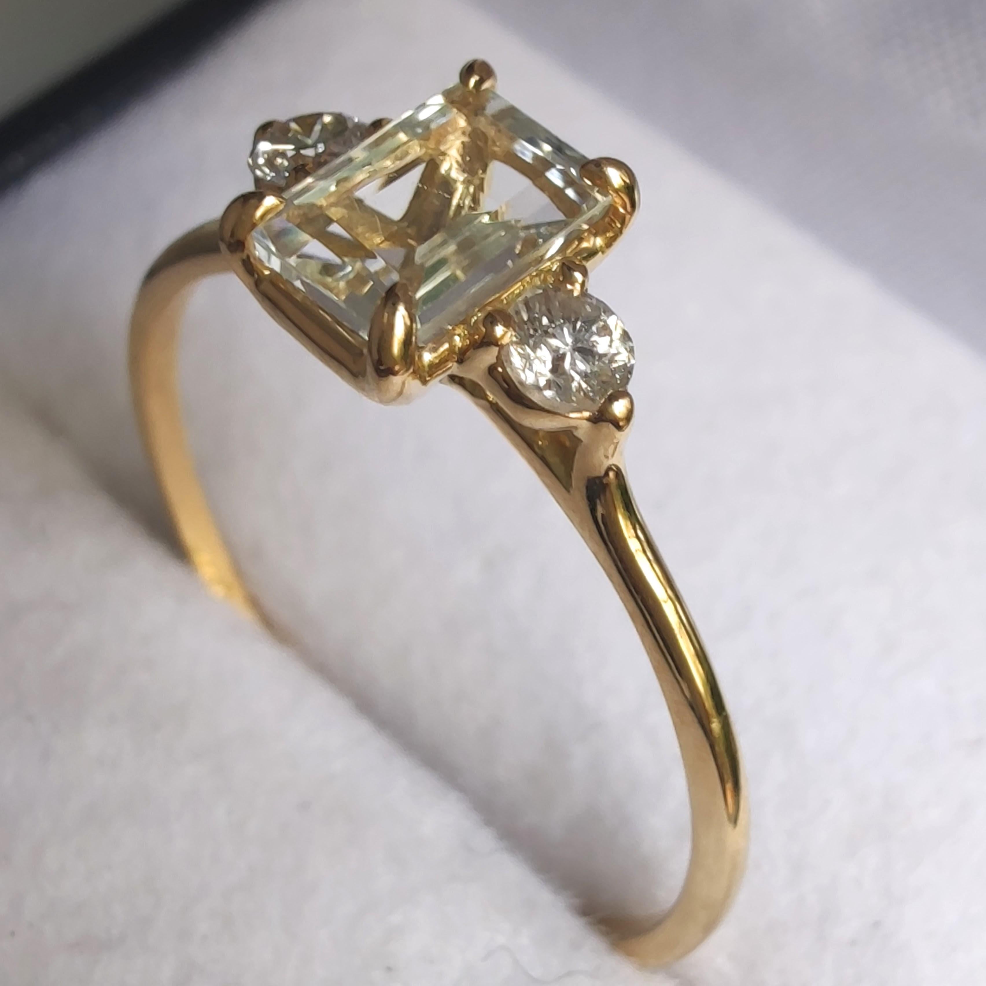 Baguette Cut Aquamarine Diamond Three-Stone Ring Women Gift Engagement For Sale