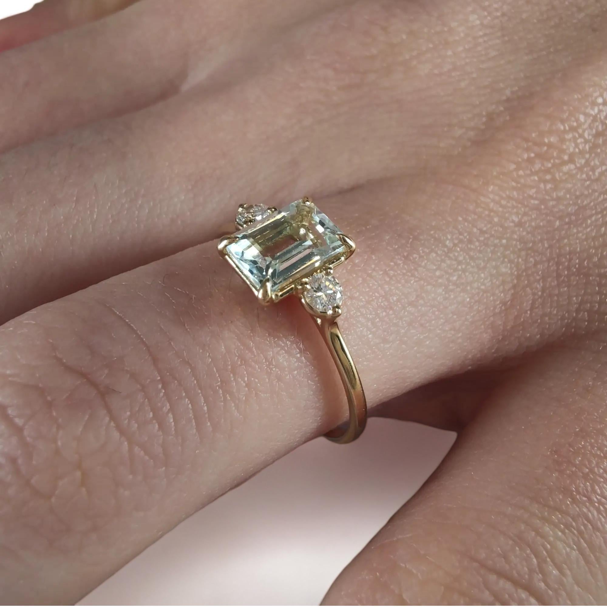Women's Aquamarine Diamond Three-Stone Ring Women Gift Engagement For Sale
