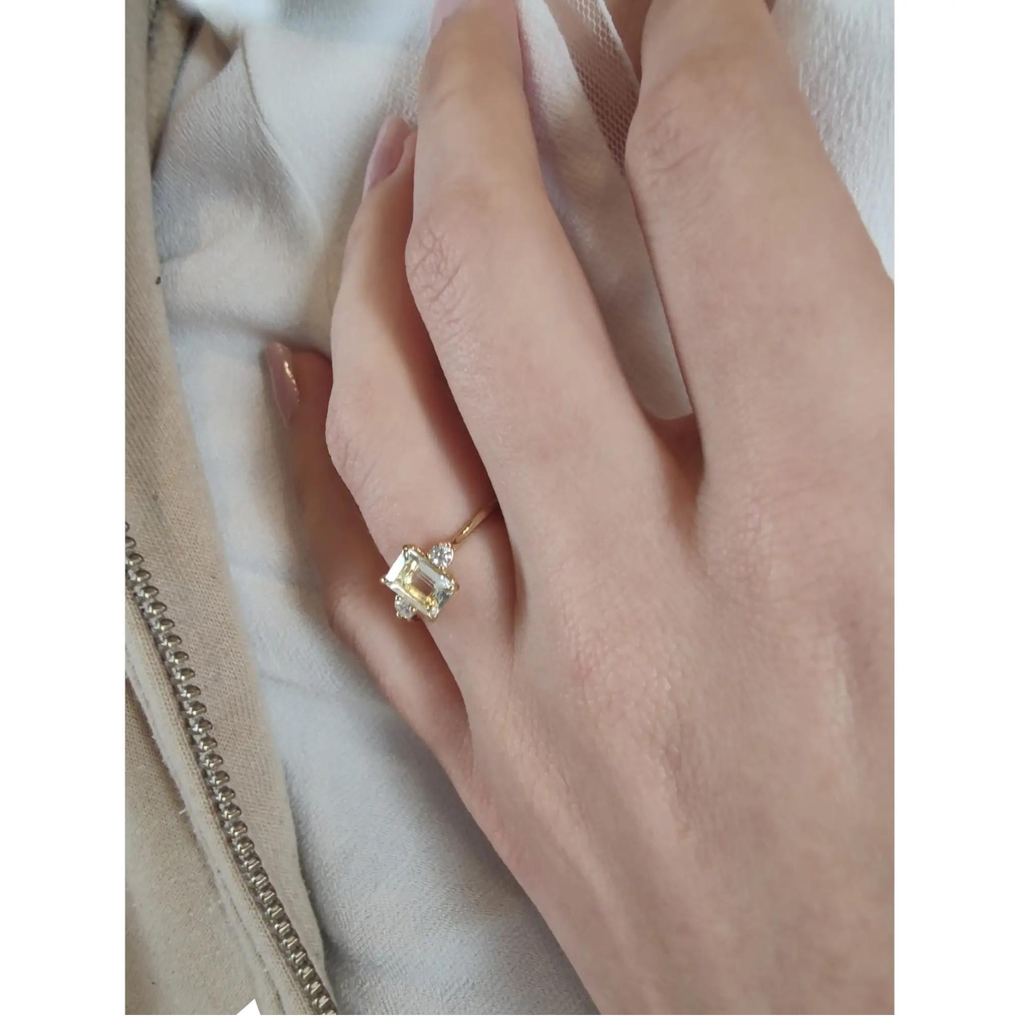 Aquamarine Diamond Three-Stone Ring Women Gift Engagement For Sale 1