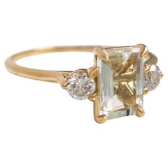 Aguamarina Diamante Anillo Tres Piedras Regalo Mujer Compromiso