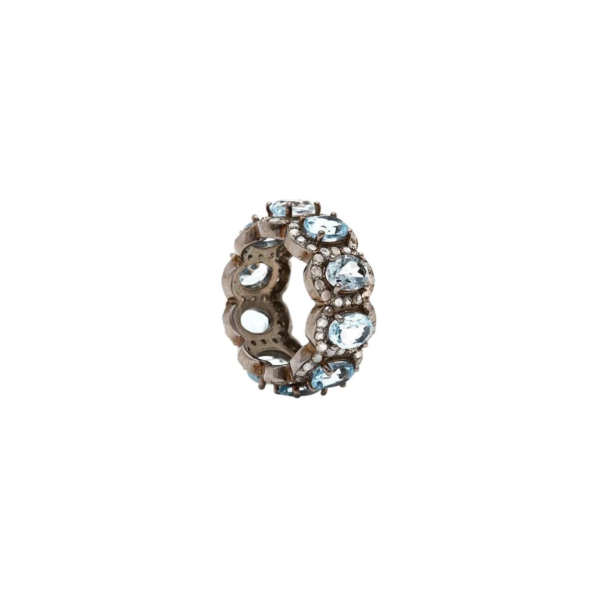 Aquamarine Diamond Tiara Ring For Sale