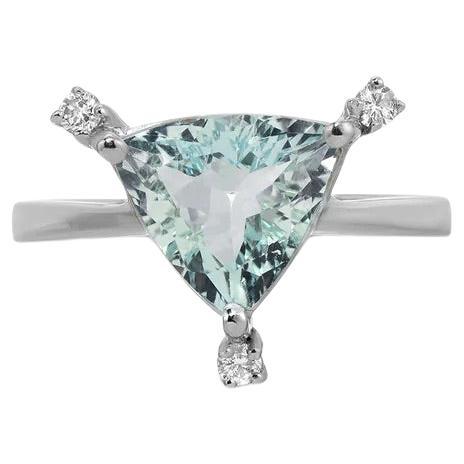 Aquamarine Diamond Triage Dress Ring For Sale