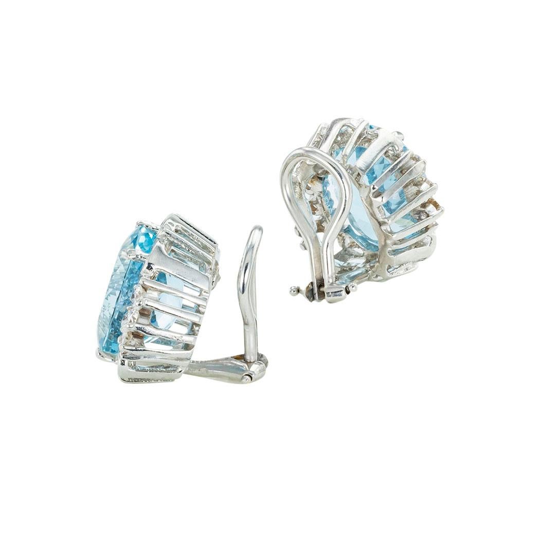 Modern Aquamarine Diamond White Gold Clip-On Earrings