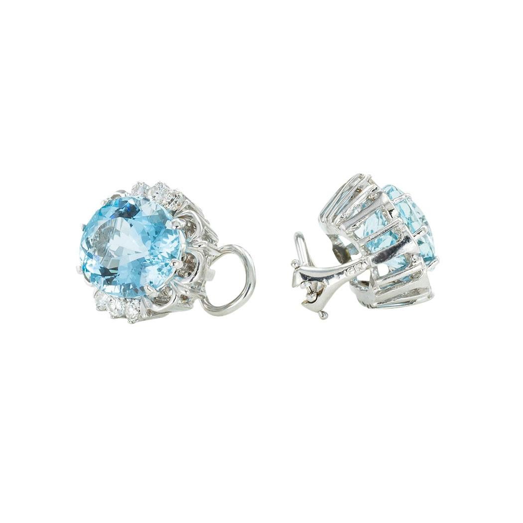 Oval Cut Aquamarine Diamond White Gold Clip-On Earrings