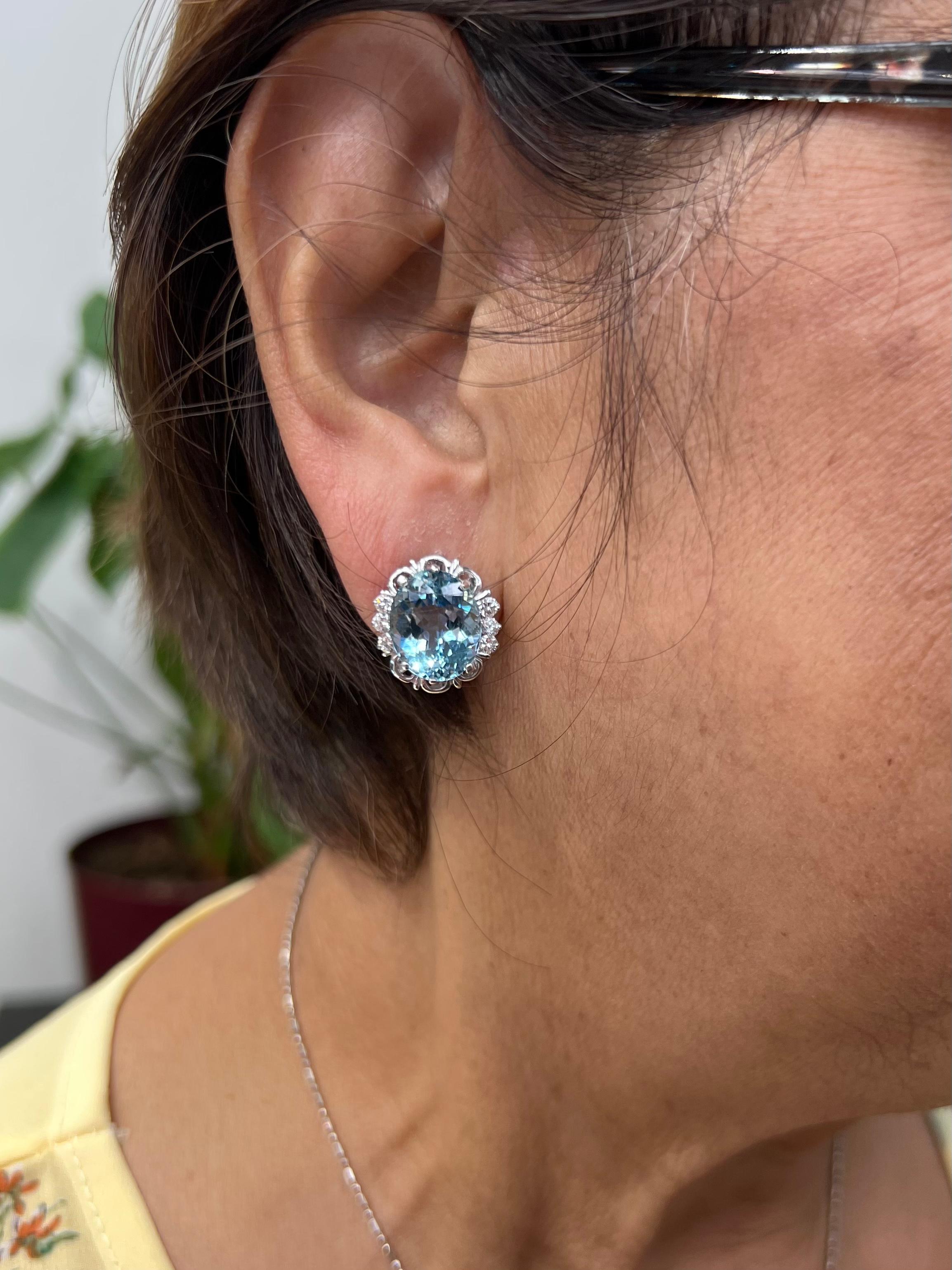 Women's Aquamarine Diamond White Gold Clip-On Earrings