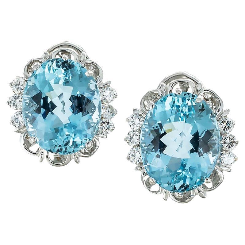 Aquamarine Diamond White Gold Clip-On Earrings