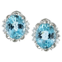 Aquamarine Diamond White Gold Clip-On Earrings