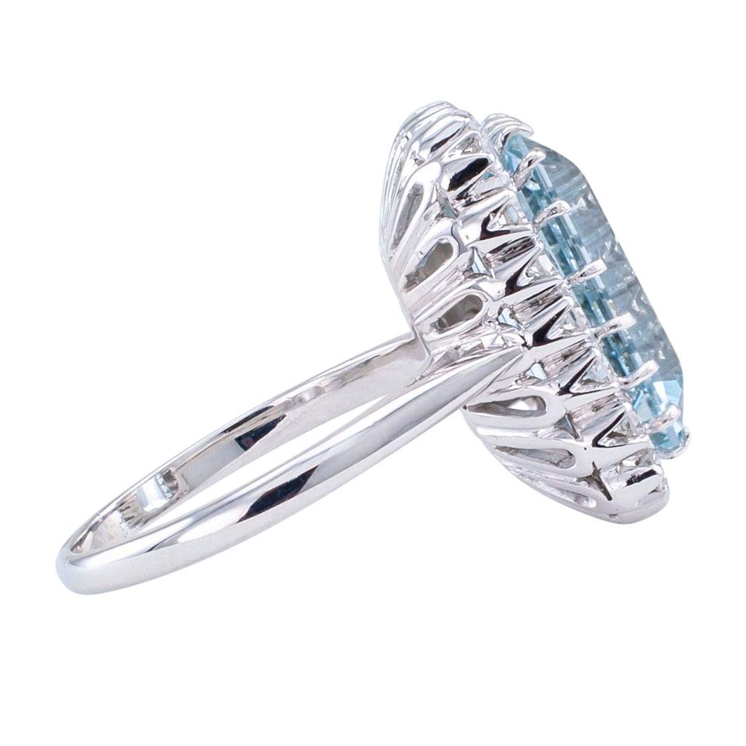 Emerald Cut Aquamarine Diamond White Gold Cocktail Ring