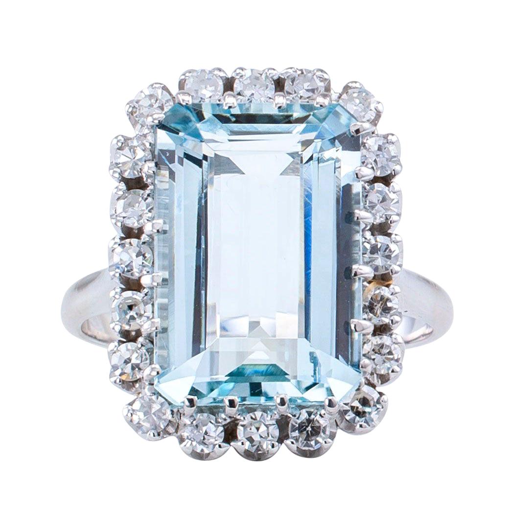 Aquamarine Diamond White Gold Cocktail Ring