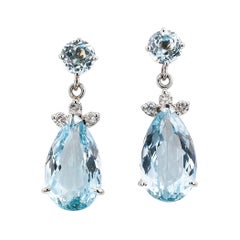 Vintage Aquamarine Diamond White Gold Drop Earrings