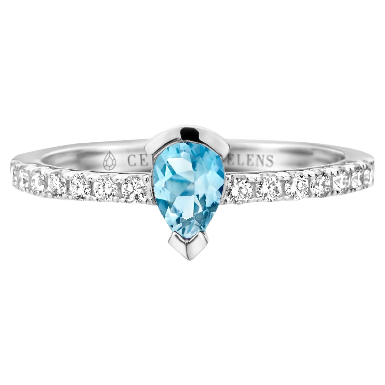 Aquamarine Diamond White Gold Engagement Ring For Sale