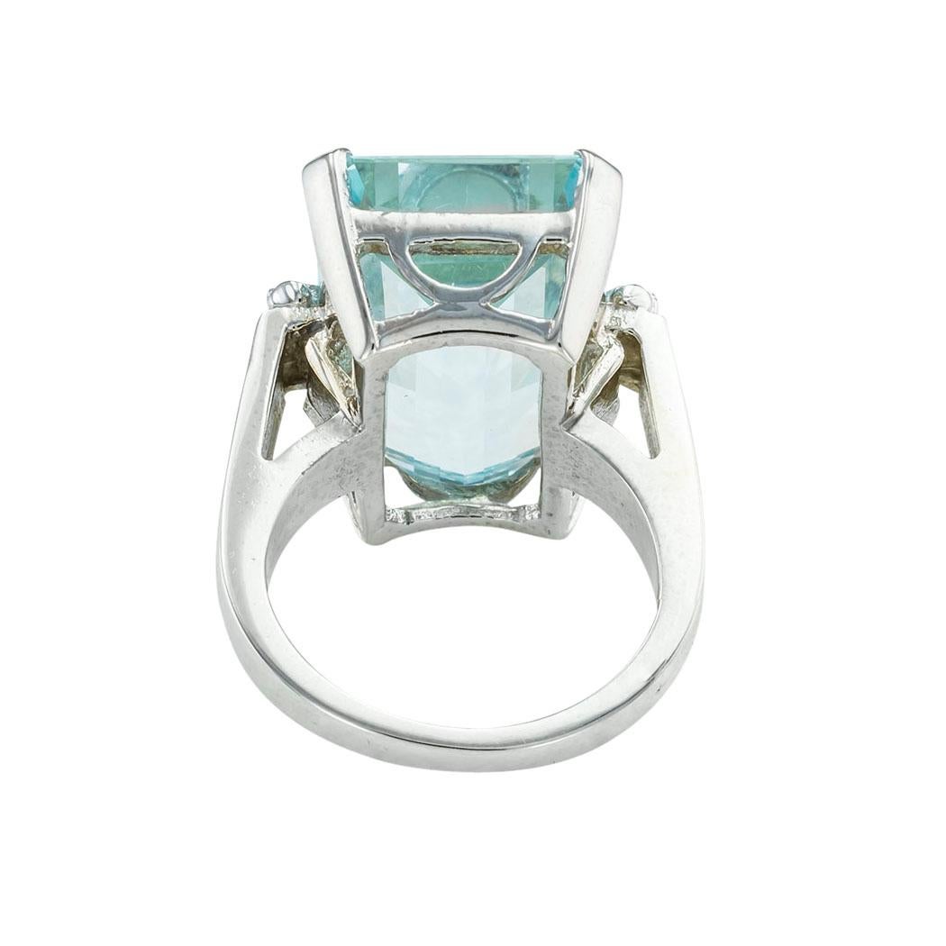 Emerald Cut Aquamarine Diamond White Gold Solitaire Ring