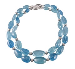 Aquamarine Diamond White Gold Two Strand Necklace