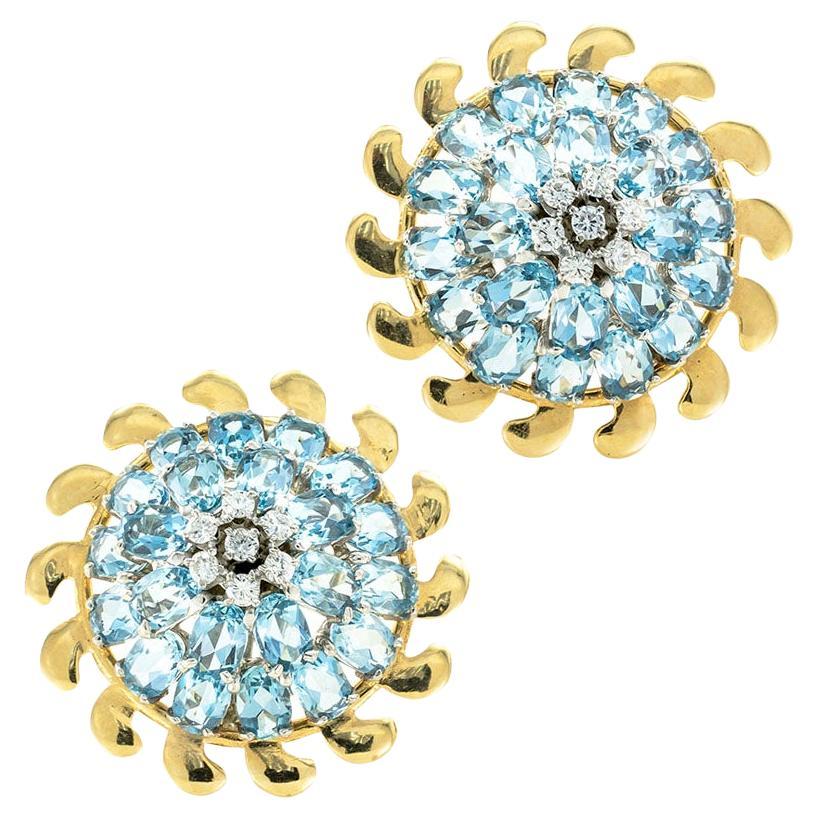 Aquamarine, Sapphire and Diamond Cluster Earrings at 1stDibs