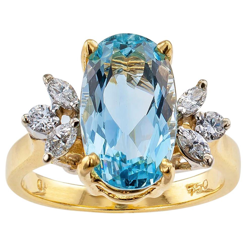 Aquamarine Diamond Yellow Gold Ring