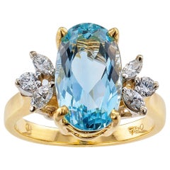 Aquamarine Diamond Yellow Gold Ring