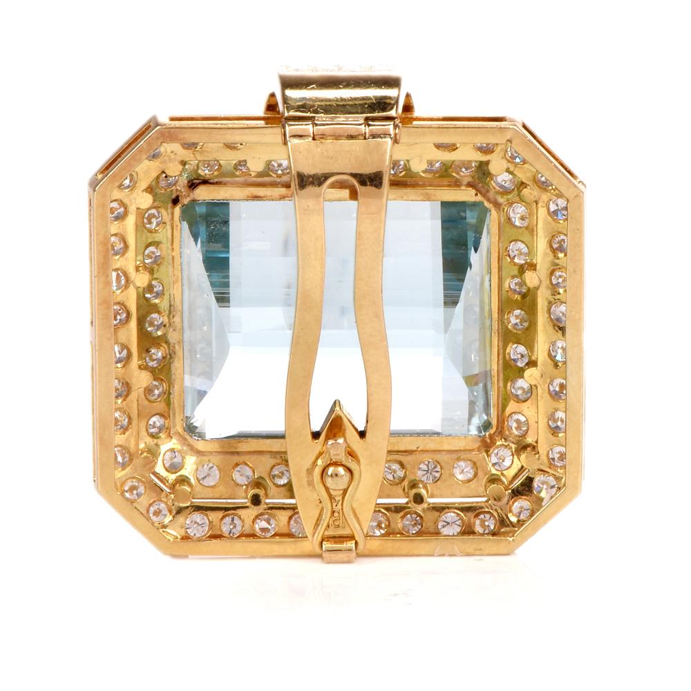 Vinatge GIA Aquamarine Diamond Yellow Gold Square Pendant Enhancer 1