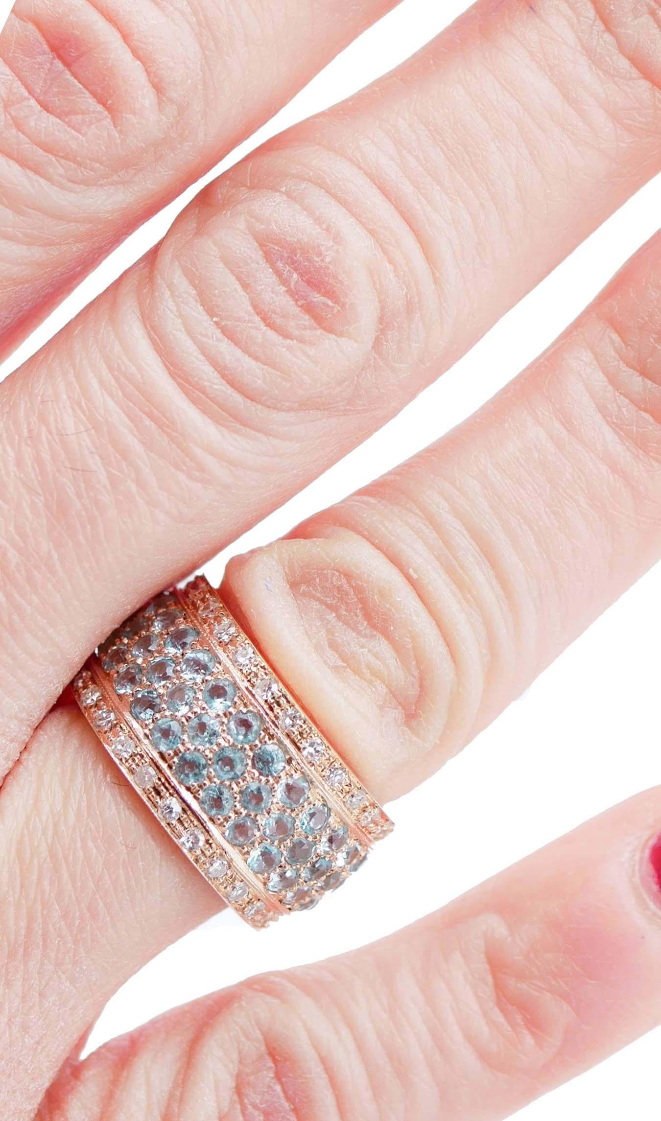 Aquamarine, Diamonds, 14 Karat Rose Gold Band Ring In Good Condition For Sale In Marcianise, Marcianise (CE)